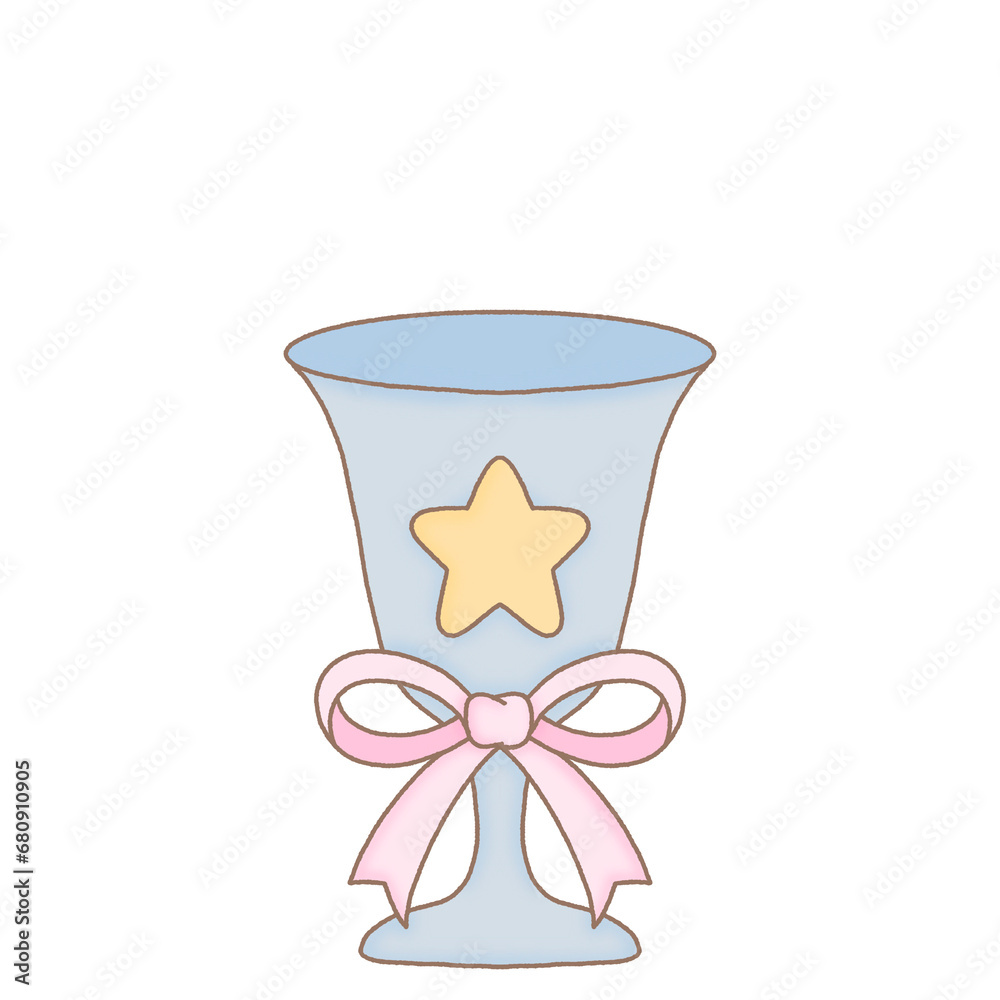 Cute pastel ice cream with red cherry and crackers in star blue cup decorate with pink ribbon bow Cute pastel ice cream with red cherry and crackers in star blue cup decorate with pink ribbon bow