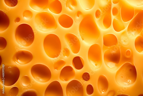 A closeup of cheese with holes like maasdam, emmental or cheddar as background