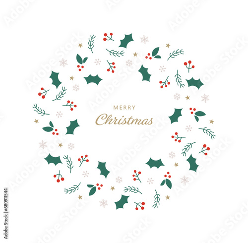 シンプルでおしゃれなクリスマスリースのイラスト