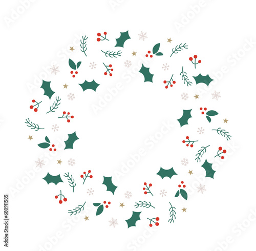 シンプルでおしゃれなクリスマスリースのイラスト