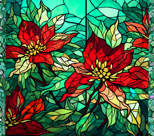 Stained glass christmas poinsettia flowers 20 oz tumbler wrap wrap sublimation 