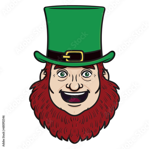 Cartoon Leprechaun St Patrick's Day leprechaun head. vector illustration