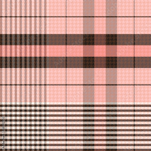 Check Plaid Seamless, in Famingo Pink, White, Black Tartan Simple Windowpane Classic Line Grid Pattern