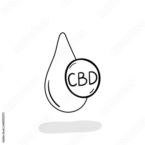 Cbd oil drop vector icon in doodle style. Symbol in simple design. Cartoon object hand drawn isolated on white background.