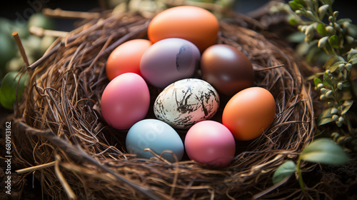 easter eggs in a nest