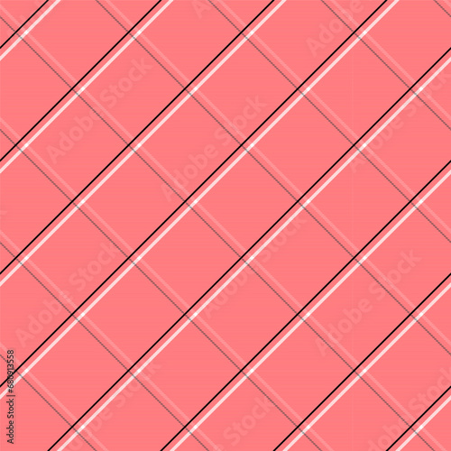 Check Plaid Seamless, in Famingo Pink, White, Black Tartan Simple Windowpane Classic Line Grid Pattern