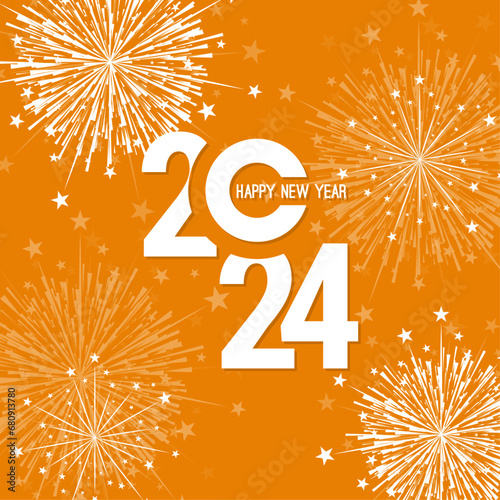 Creative happy new year 2024 with bursts of fireworks. Vector illustration.