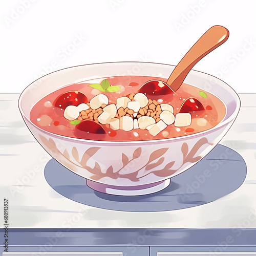 Laba Festival Laba porridge, traditional festival food, whole grain porridge, national trend food illustration