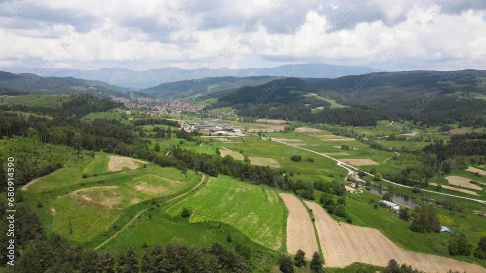 Aerial view of Sredna Gora Mountain near town of Koprivshtitsa, Sofia Region, Bulgaria