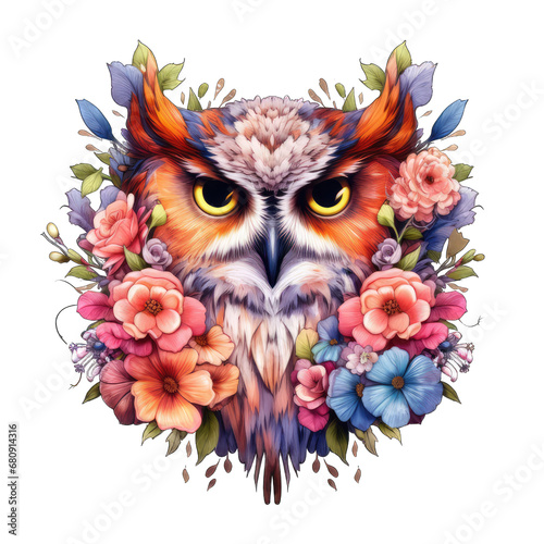 Owl surrounded by flowers Transparent Png Sublimation Print Design