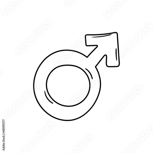 Male symbol vector icon in doodle style. Symbol in simple design. Cartoon object hand drawn isolated on white background.