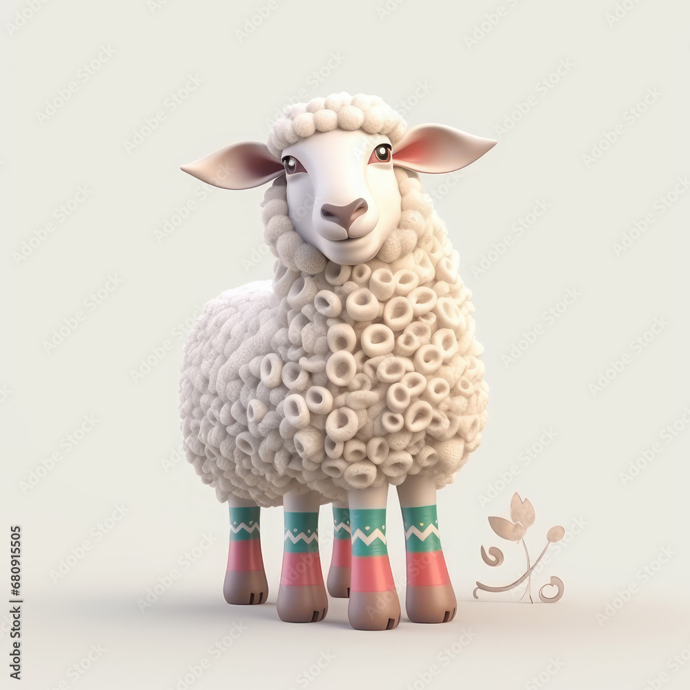 Naklejka premium 3D Sheep illustration of Eid Al Adha, Greeting Poster, AI Generated