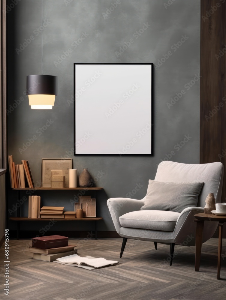 Fototapeta premium Modern Nordic style apartment with picture frame template