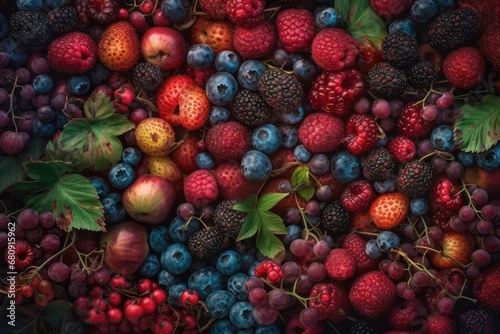 Wild Berries Pile Top View with Copy Space  Abstract Generative AI Illustration