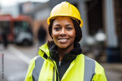 A beautiful woman worker wearing a hat to prevent accidents, standing with her arms crossed, confident in the construction contract, housework