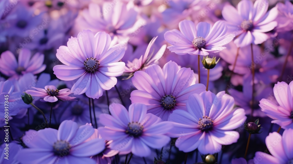 large purple flowers in nature, close up marco, elegant gentle natural flower background, copy space, 16:9