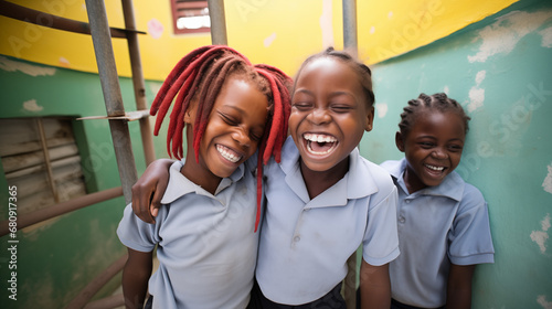 Laughter of Schoolgirls in Haitian Orphanage, Friendship and Joy photo