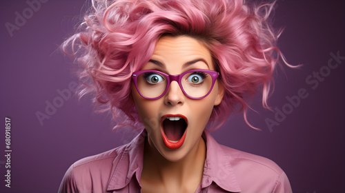 Surprised woman with pink hair in glasses © Kateryna Kordubailo