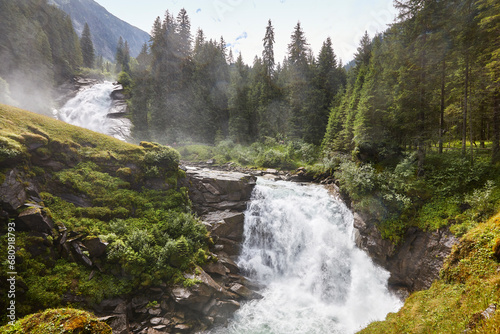 Krimml waterfalls. Nature landmark in Salzburg region. Austrian scenery highlight