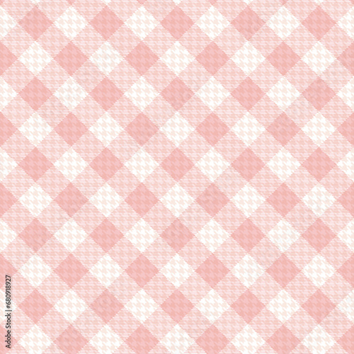 Diagonal Gingham Crossed Lines Pattern, Tartan Checked Plaids In Pink Flamingo Pastel Colorful With Hounds Tooth