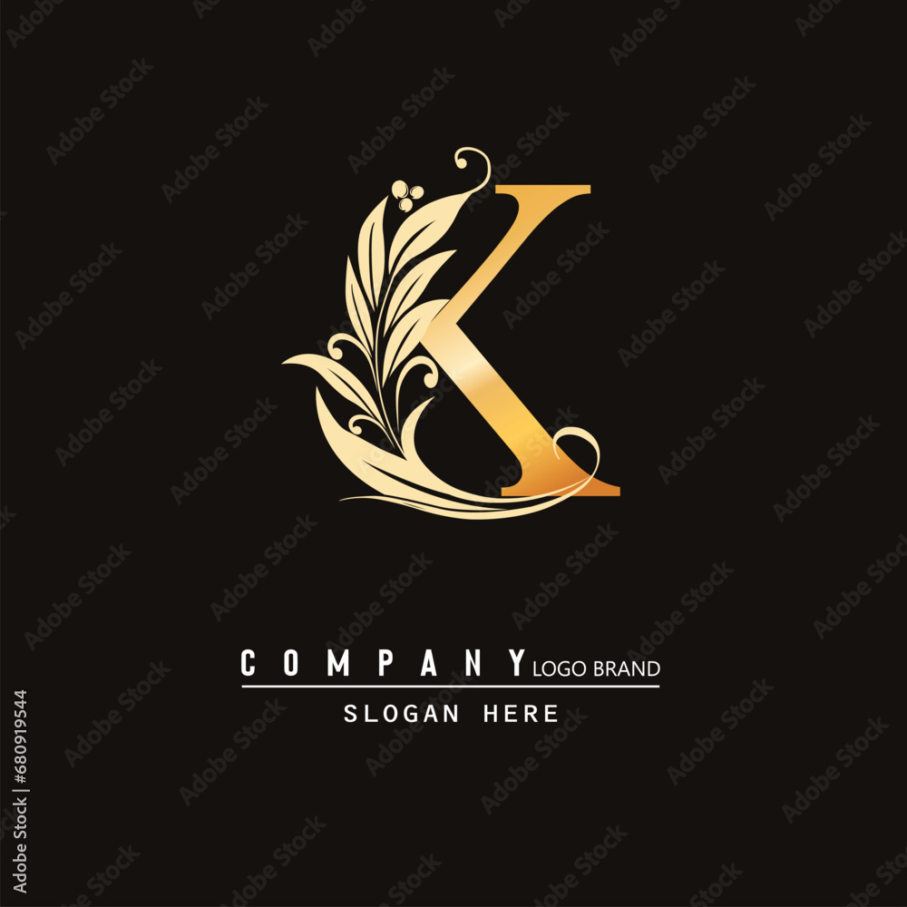 K Lettering Logo hand drawn K letters Logo, letter K logo design in leaf shape, letter K ...