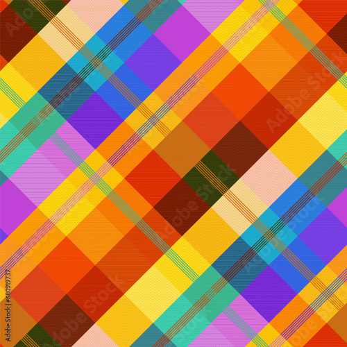 Rainbow Plaid Pattern Colorful Set of LGBT, Diagonal Gingham Concept Design for Pride Month, Background, Fabric, Textile