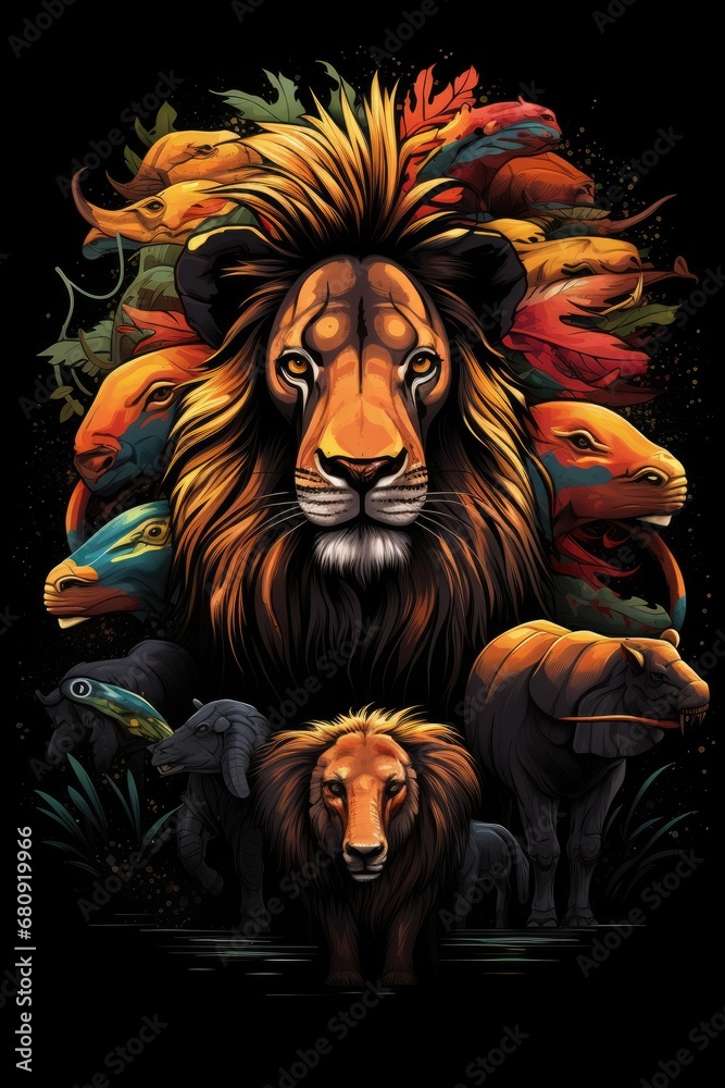 Animal Kingdom: Artistic renditions of animals and wildlife. Professional tshirt design vector
