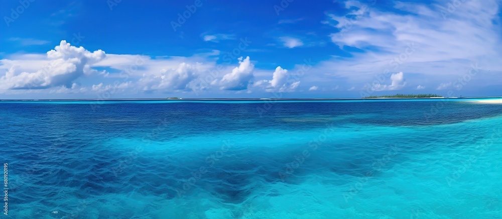 Panoramic view of beautiful tropical beach at Seychelles