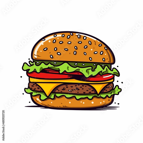 Burger hand-drawn illustration. Hamburger. Vector doodle style cartoon illustration