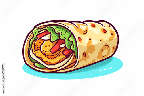 Chicken tortilla wrap hand-drawn illustration. Chicken wrap. Vector doodle style cartoon illustration