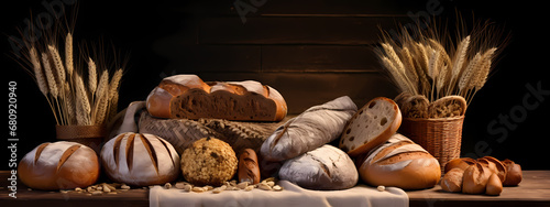an assortment of artisanal breads, arranged to showcase texture and natural ingredients
