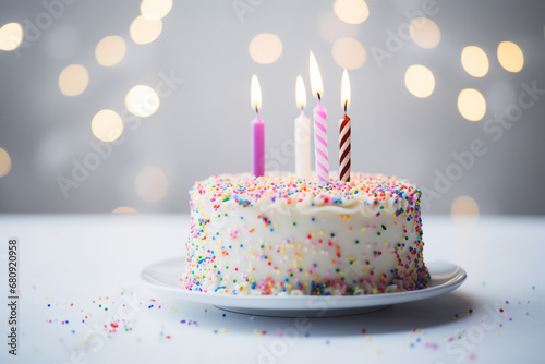 Bokeh Birthday Bliss: Sprinkle-Covered Cake in Minimalist Setting