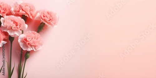Carnation flowers on pastel background. Creative lifestyle, summer, spring concept. Copy Space. Generative AI © PSCL RDL