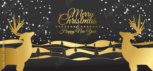 Paper cut style concept merry christmas and happ new year with ornament decorations and pine tree.Vector illustration.