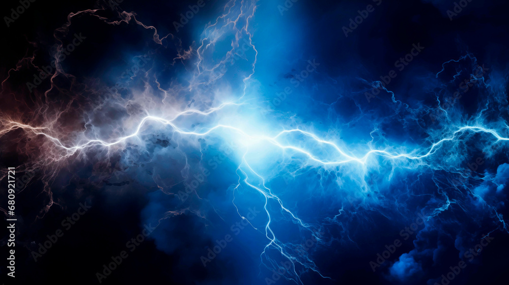 Electric blue energy sparks in a powerful display of electricity.
 - obrazy, fototapety, plakaty 