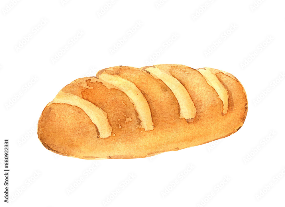 Watercolor white bread. Hand-drawn illustration isolated on the white background Watercolor white bread. Hand-drawn illustration isolated on the white background
