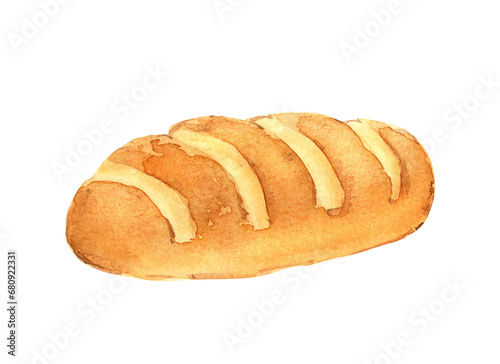 Watercolor white bread. Hand-drawn illustration isolated on the white background