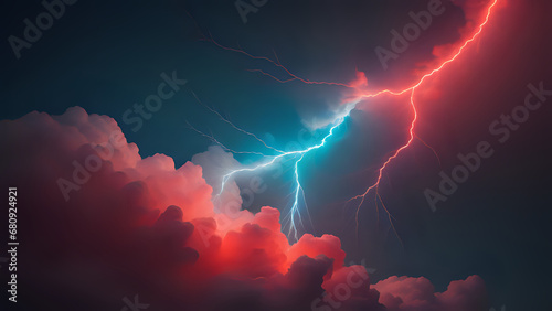rot blauer Blitz in den Wolken photo