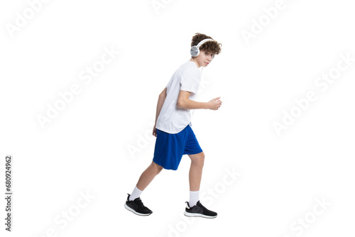 Fototapeta Naklejka Na Ścianę i Meble -  PNG, teenage boy in sportswear running, isolated on white background.