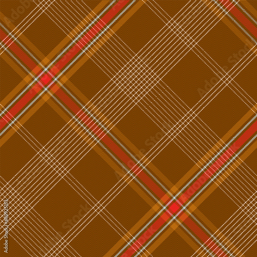 Diagonal gingham Christmas Red, Dark Brown Tartan Plaid Vector Seamless Pattern. Rustic Xmas