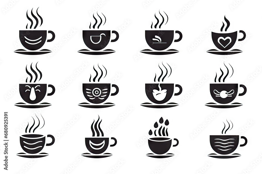 Coffee Cup with Steam Icon Set, Minimalist Cafe Logo, Teacup Symbol, Hot Drink Mug Silhouette, Coffee Cup Coffee Cup with Steam Icon Set, Minimalist Cafe Logo, Teacup Symbol, Hot Drink Mug Silhouette, Coffee Cup