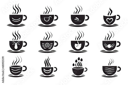 Coffee Cup with Steam Icon Set  Minimalist Cafe Logo  Teacup Symbol  Hot Drink Mug Silhouette  Coffee Cup