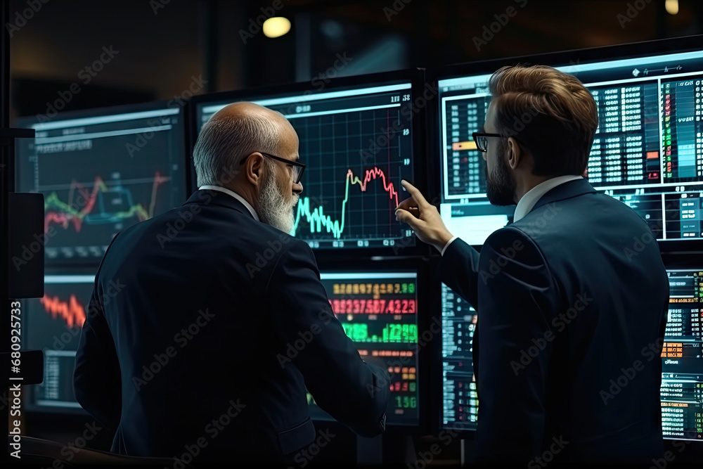 Crypto Traders Analyzing Invest Strategy, Brokers Stock Exchange Market, Generative AI Illustration Crypto Traders Analyzing Invest Strategy, Brokers Stock Exchange Market, Generative AI Illustration