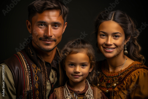 Mexican family in traditional costume, generation together.