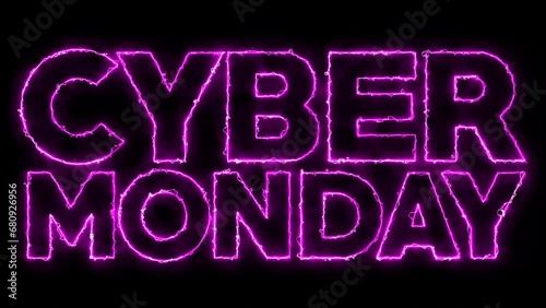 Cyber monday neon sign, electric effect motion text animation photo