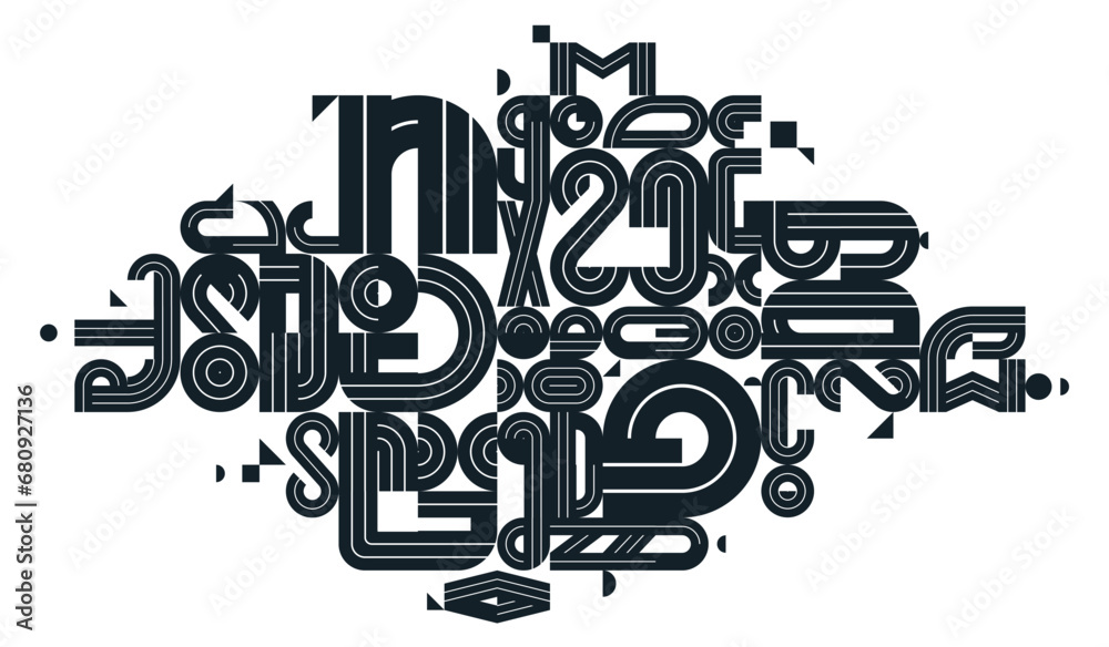 Abstract modern vector trendy design, geometric shapes stylish composition, black and white modular pattern artistic illustration, typography letters elements used.