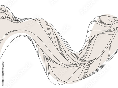 Abstract art background in oriental style, vector landscape with smooth lines wavy shapes, minimal simplistic design.