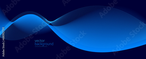 Curve shape flow vector abstract background in dark blue gradient, dynamic and speed concept, futuristic technology or motion art.