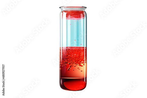 Colorful laboratory glassware with a glass test tube filled with a red solution isolated on a Transparent background. Generative AI