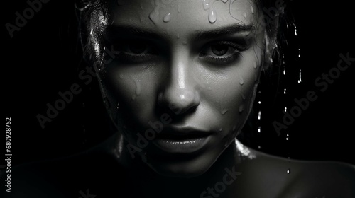 Black and white portrait of a woman cry. create using a generative ai tool 